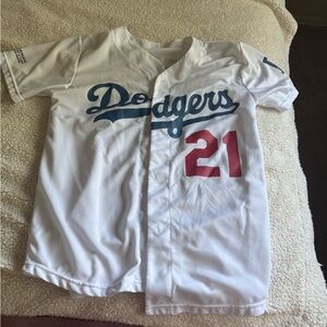 Women's White Dodgers Jersey with Red Accents